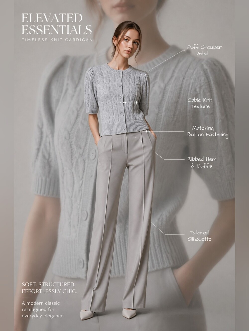 Nordstrom Light Gray Cable Knit Button-Front Cardigan